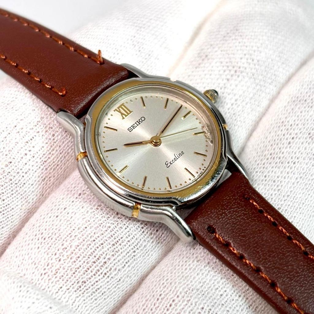 Used Seiko Exceline Ladies Watch, New Belt, Working, Two-tone