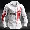 Halloween Herren Buchstabendruck Blutflecken Hemd Button-Up Hemd Langarm Dunkel Punk Gothic Stil Streetwear