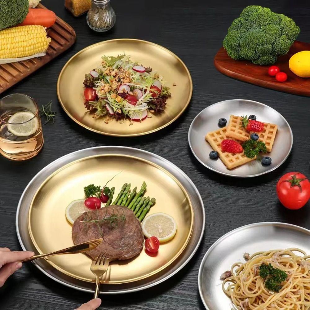 Gold Silber Speiseteller Koreanischer Speiseteller Dekorative Metalltablett Abendessen