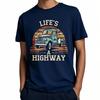 Short Sleeve Shirt Breathable Teenagers Crew Neck T Shirt Brand Lifes A Highway Vintage Truck Sunset Anime Men Tee Shirt