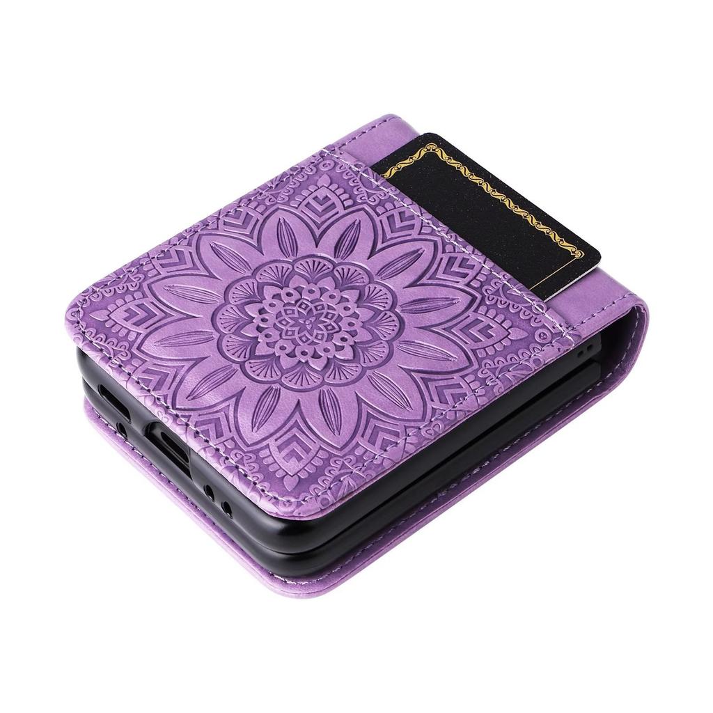 Suitable for Samsung Z Flip4 Mobile Phone Case Z Flip3 Folding Mobile Phone Solid Color Embossed Insert Card Anti-drop Protective Case