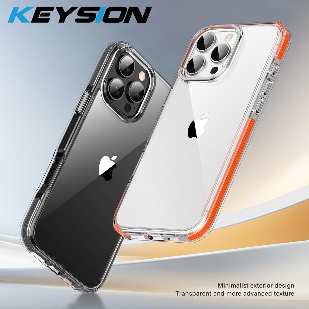 KEYSION Clear Shockproof Case for iPhone 16 Pro Max Colorful Collision Transparent Silicone+PC Phone Cover for iPhone 15 Pro Max
