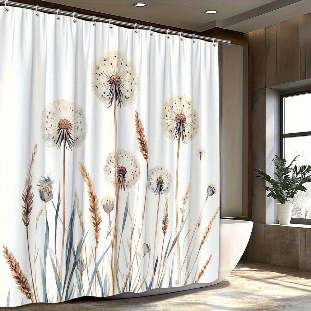 1pc Dandelion and Weeds Shower Curtain - Watercolor Style with 12 Hooks, 70x70 Inches, Minimalist Natural Bathroom Decor, Hand