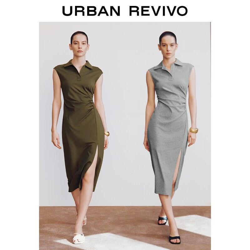 UR2026 Women s Elegant Ruched Slit Dress XS