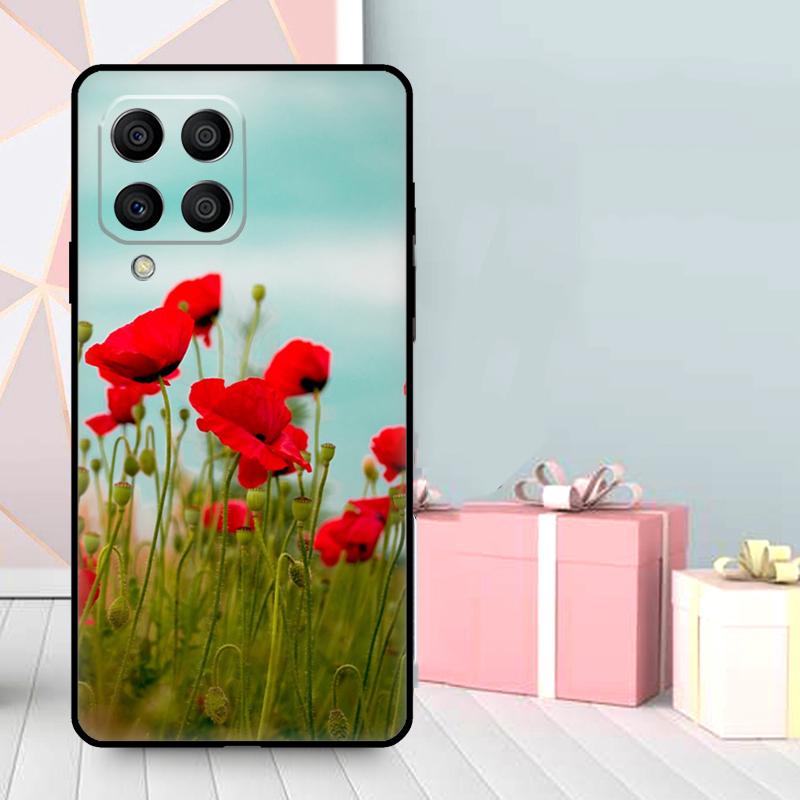 Red Corn Poppy Flower Case For Samsung Galaxy M56 M52 M32 M53 M16 M11 M21 M31 M35 M12 M13 M14 M15 M36 M55 M34 M54
