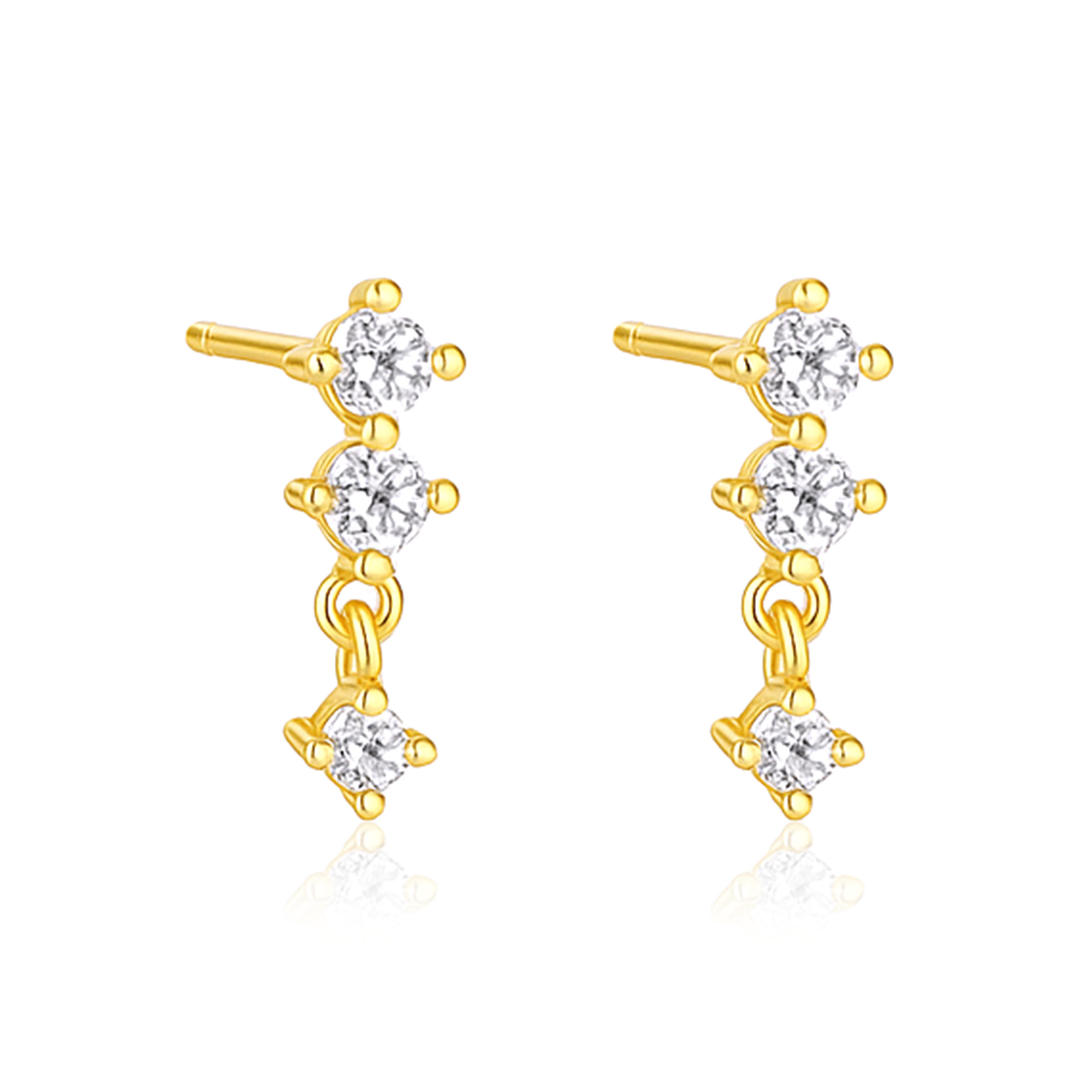 Triple Stone Minimal Drop Earrings - 925 Sterling Silver Gold Plated