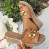 Fashion Metal Decor Pu Leather Summer Slippers Women Fashion Peep Toe Wedge Sandal Ladies Plus Size Solid Color High Heel Slides Mujer