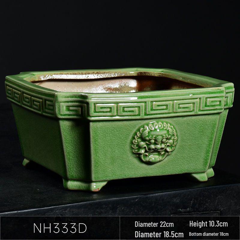 Ceramic Square Bonsai Flower Pot - Large High-Angle, Creative Chinese Style for Green Plants and Orchids