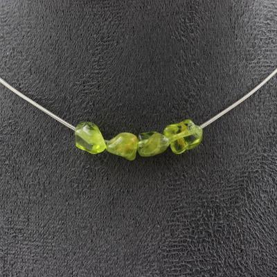 Stones and Minerals. Myanmar Peridot 4-pearl Necklace (Burma) Steel Chain Necklace Women, Men. Customizable Size.
