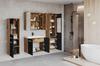 Wall-hung Bathroom Set with Washbasin, Pillars, and Mirror, Glossy Black Wotan