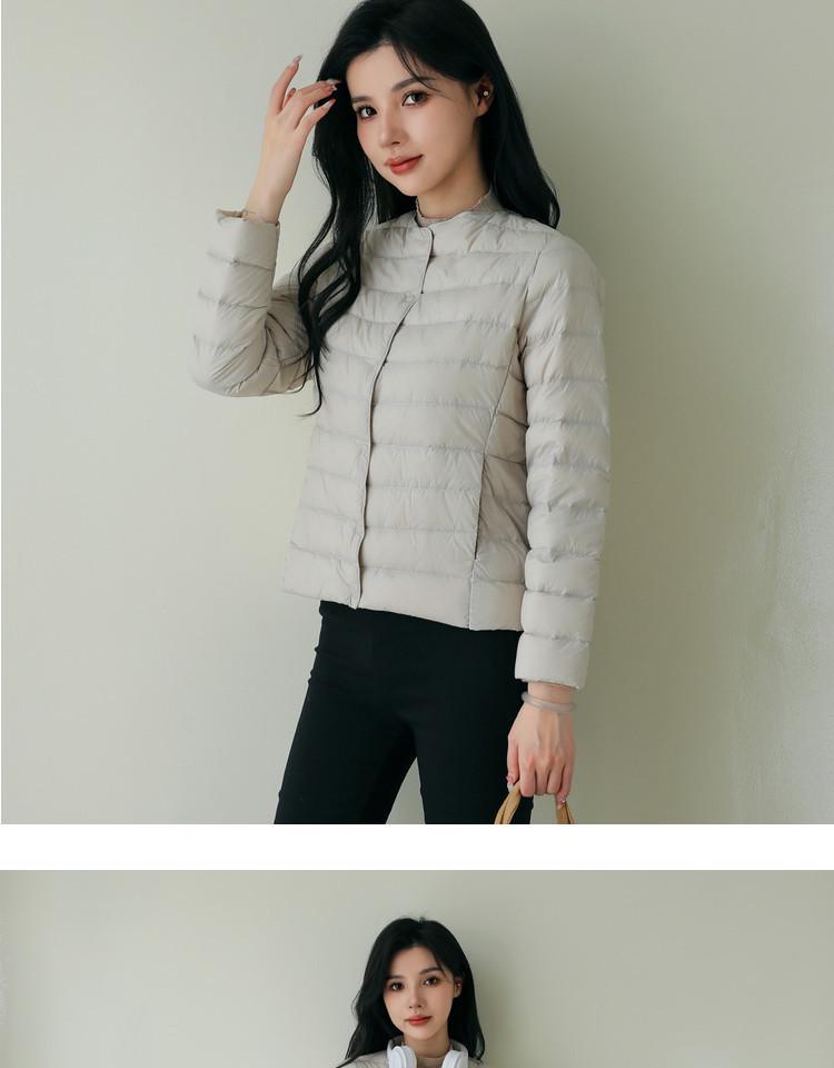 Women's Lightweight Pinghu White Duck Down Jacket, Collarless, Round Neck, Autumn/Winter Outerwear