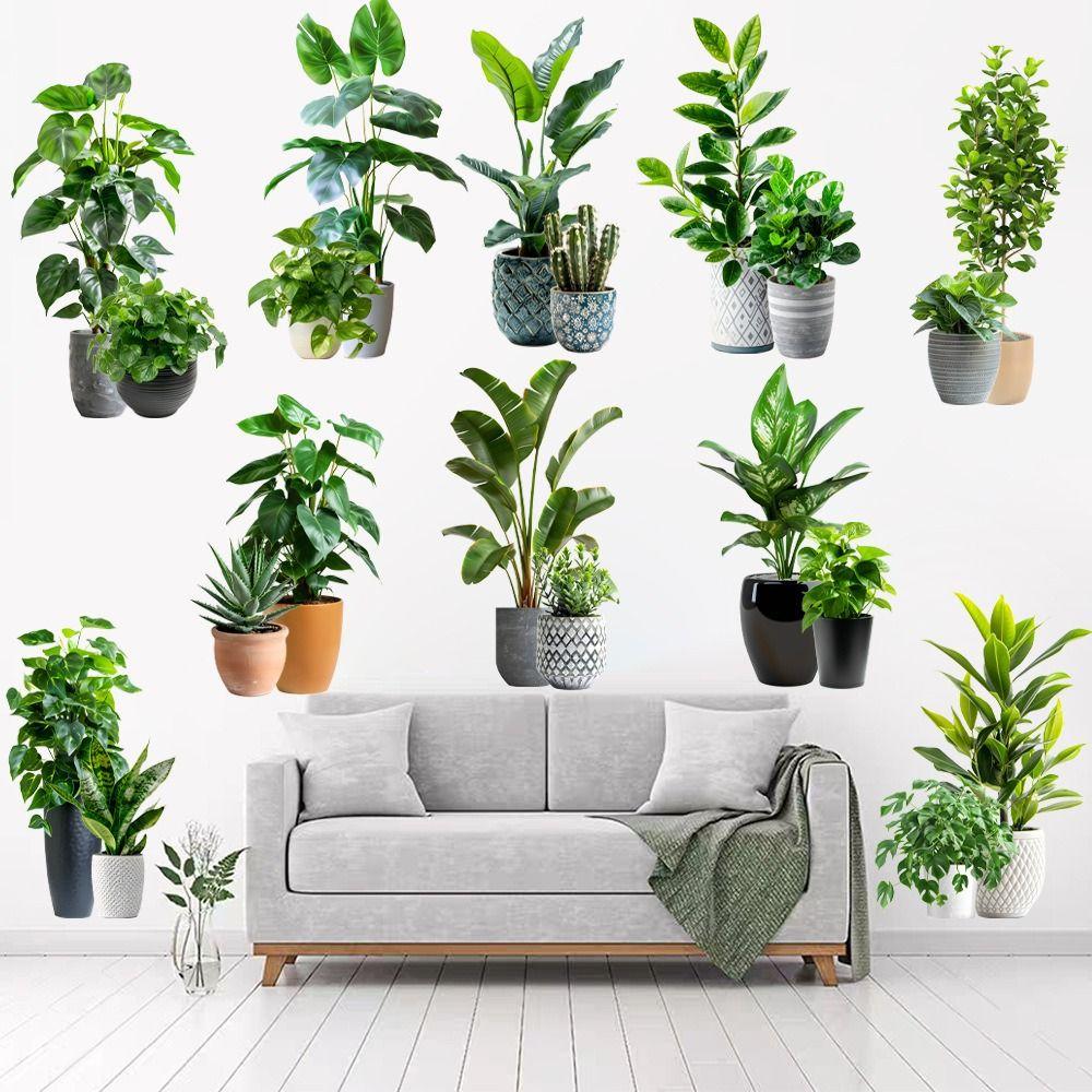 Self-Adhesive Plant Bonsai Wall Stickers Large Size Wall Mural Green Plants Wallpaper Living Room
