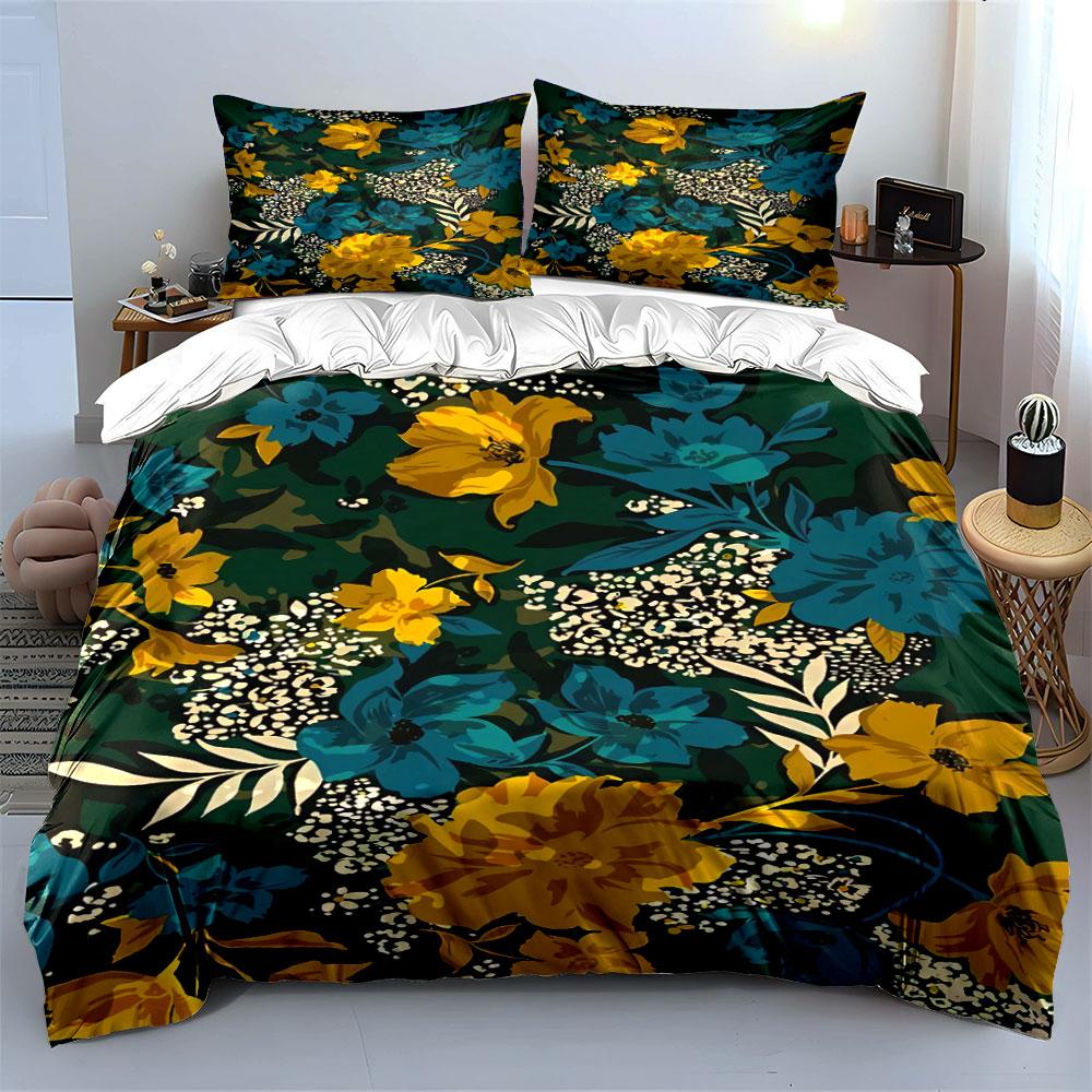 Yellow and blue flowers Bedding sets Duvet cover sets Duvet covers Pillowcases(1* Duvet Cover 2* Pillowcases without duvet insert)