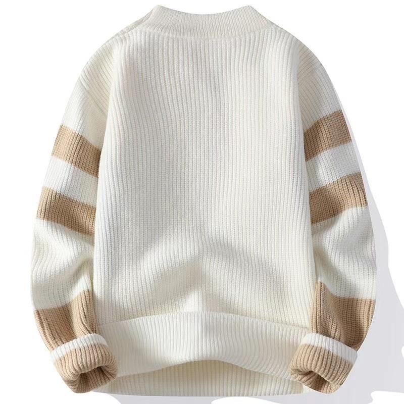Classic Crew Neck Sweater Color Block Design Pullover For Men