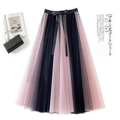2024 Color-Block Mesh Dress - Gentle, Korean-Style, Four-Season Long Skirt