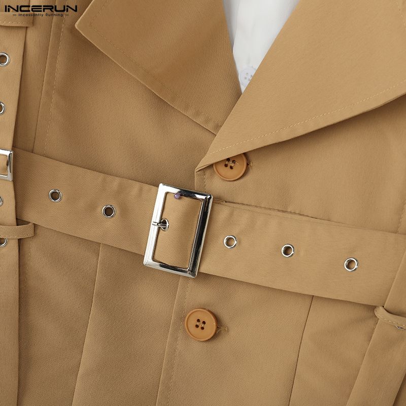 INCERUN Men Lapel Neck Patchwork Hit Color Long Sleeve Casual Shirts Tops