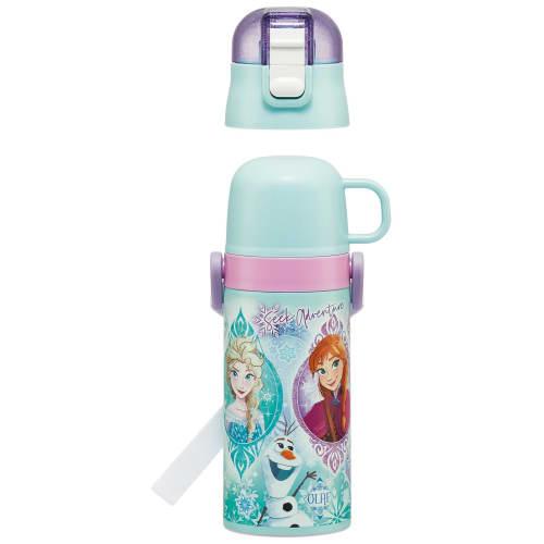 Skater Children's Water Bottle, 2-Way, Straw/Cup/400ml Capacity, Disney Frozen Design, Size 25, Girls', Stainless Steel, Lightweight, Insulated, Small