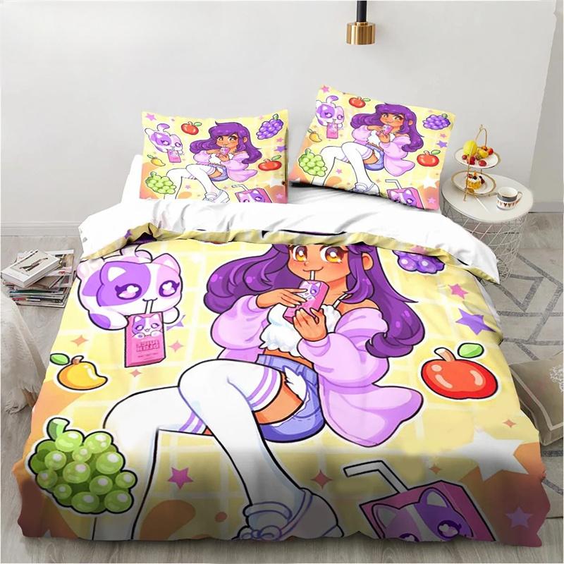 Cartoon Game Cute Aphmau with Wings Bedding Set Twin Queen King Size Duvet Cover Pillowcase for Boys Girls