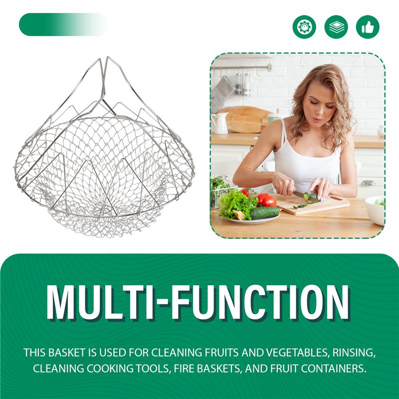 A34R Fruit Vegetable Basket Kitchen Multi-Function Poaching Boiling Deep Frying Basket