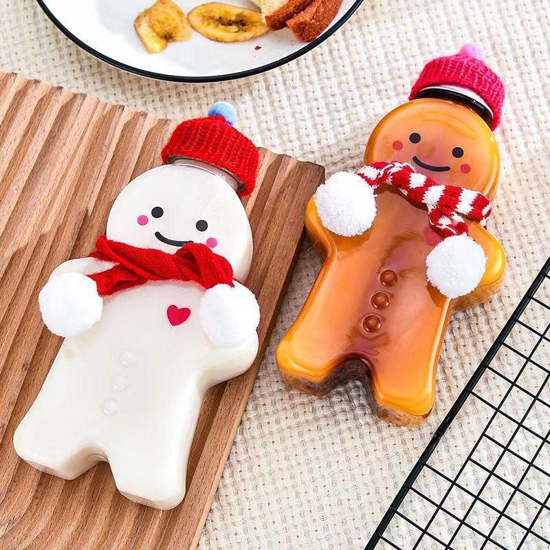 2/4pcs Gingerbread Bottle Snowman Milk Tea Jar Coffee Juice Portable Drinking Cup Plastic Kettle Christmas Decoration Child Gift