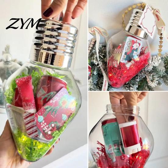 Christmas Stocking Stuffers Bulb Shape Storage Jar, Transparent Refillable Light Reusable Holiday Treat Holders Ornament, Tree Pendant for Home Party