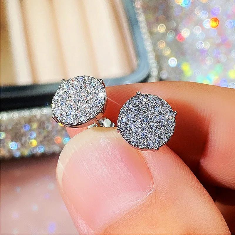 Stud Earrings for Women Children Solid  Sterling Silver Tile Cubic Zirconia Brincos Bridal Wedding Engagement Fine