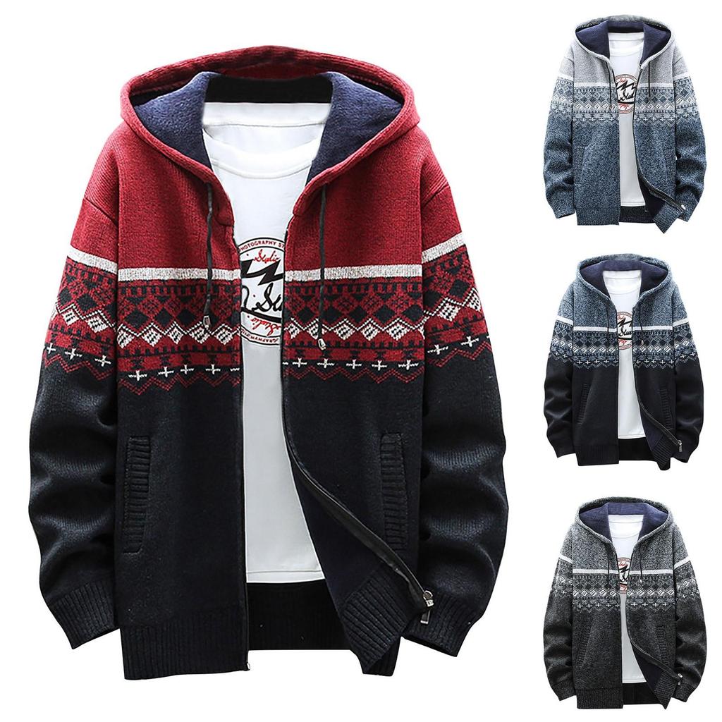 Suéter masculino casual de outono e inverno com capuz e suéter de malha quente