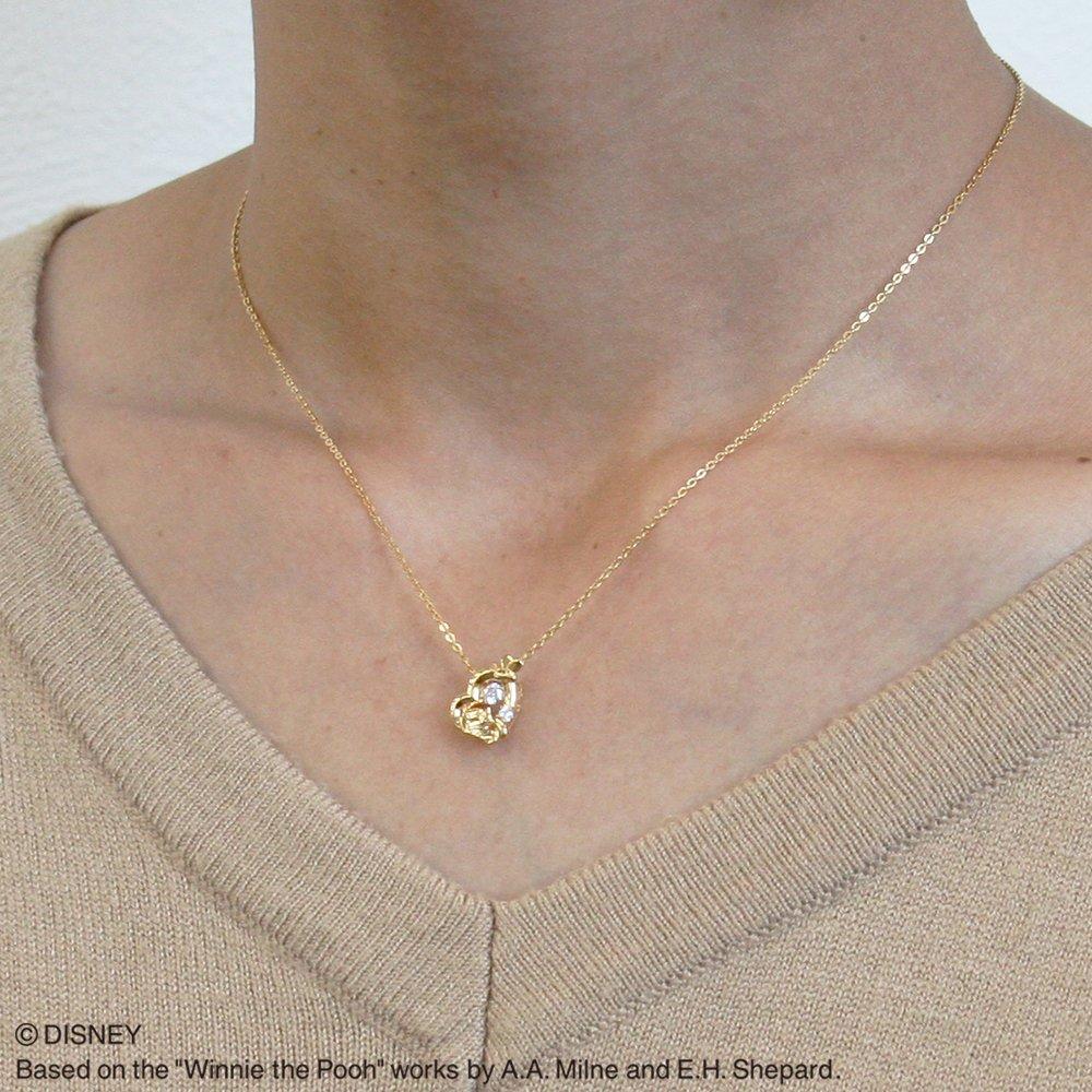 the Dancing Stone Necklace Disney Silver 925 Cubic Zirconia Heart Yellow Gold DISS011YG [White Clover] "Winnie Pooh" Women's