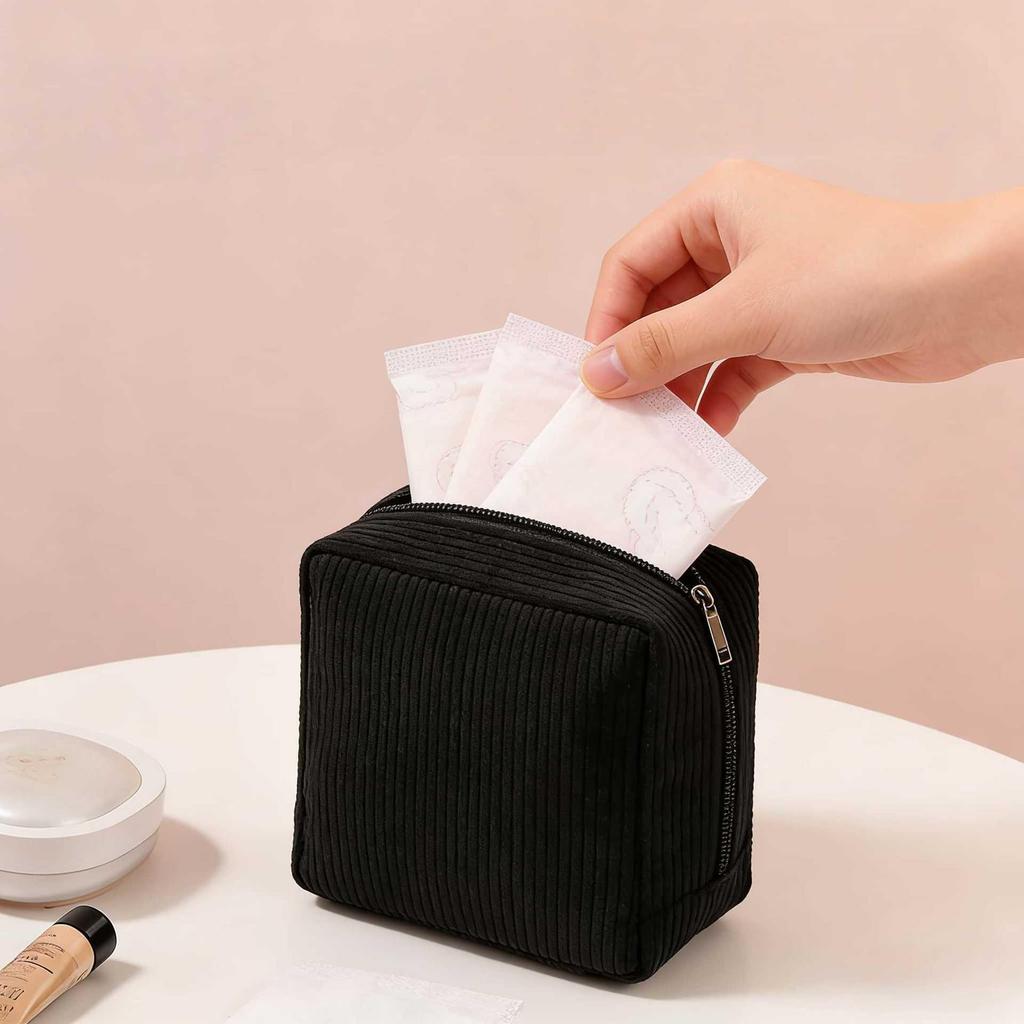 Corduroy Menstrual Pad Storage Bag - Portable Period Bag for Girls and Students