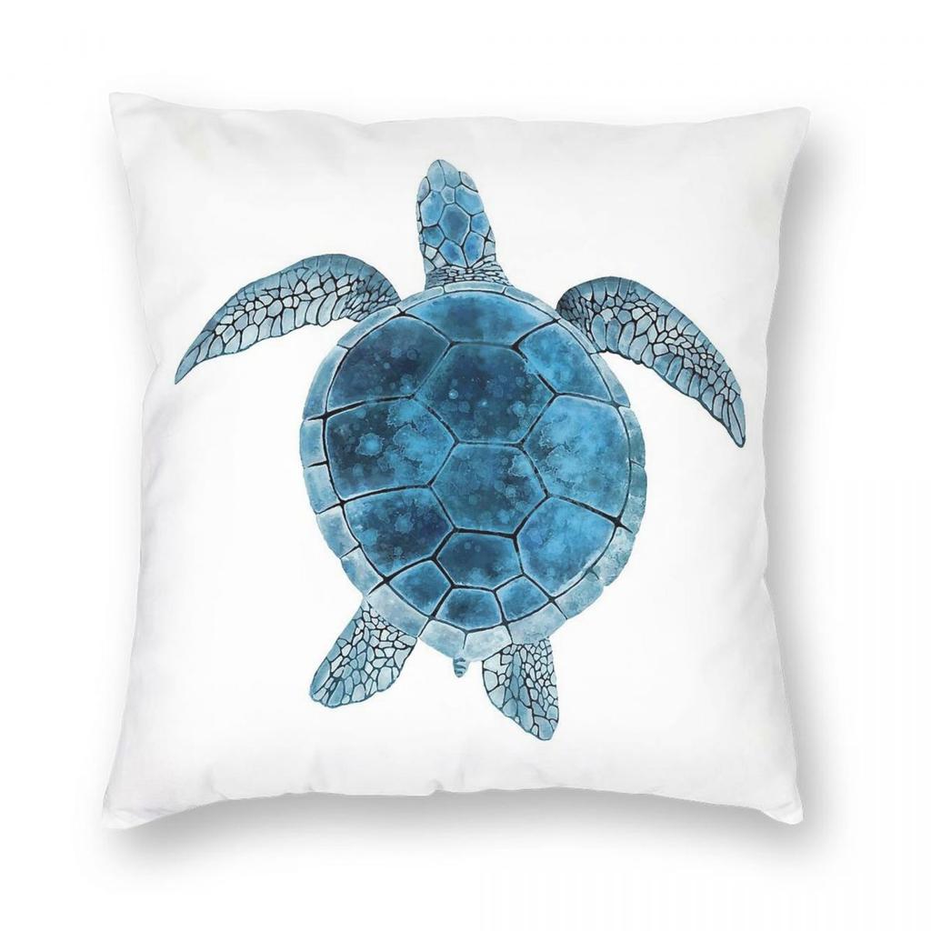 Watercolor Sea Turtle Turquoise Square Pillowcase Polyester Linen Velvet Pattern Zip Decorative Pillow Case Room Cushion Cover