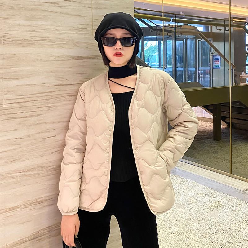 Womens Lightweight Short Down Jacket V-Neck Casual Winter Coat Thin Fill 50% Duck M-3XL