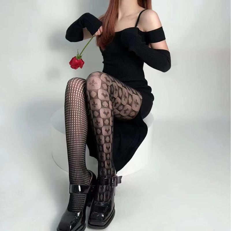 Pruhované asymetrické punčochové kalhoty dámské punčochové kalhoty vysoká elasticita krajka duté síťované sexy punčochy klasické dámské gotické punčochové kalhoty