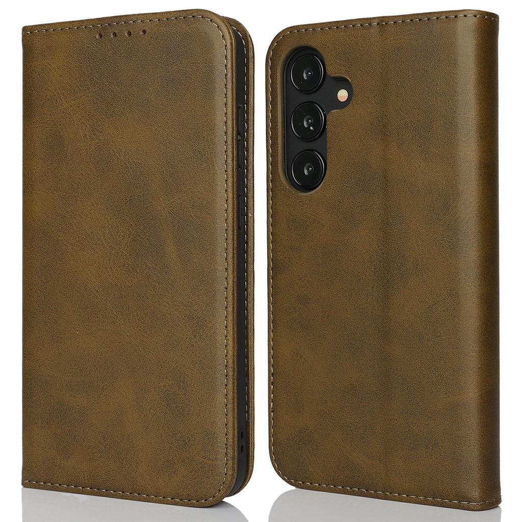 For Samsung Galaxy S25+ Case PU Leather Calf Textured Magnetic Closing Smart Phone Cover