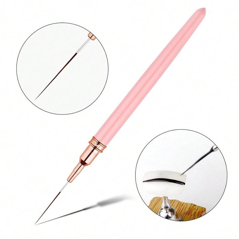 5Pcs Pink Nail Art Brushes Superfine Brush French Manicure Stripe Nail Art Painting Brush Set, UV Gel Nail Liner Brushes Kit And Drawing Liner Brush