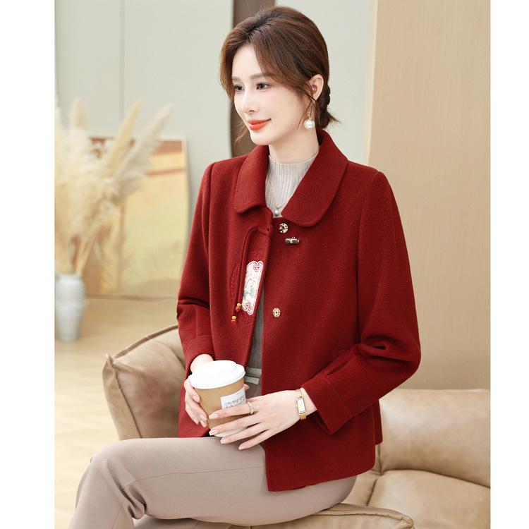 Mom's Autumn Wool Coat New Style Middle-aged and Elderly Women's Spring and Autumn Temperament New Chinese Style Wool Top