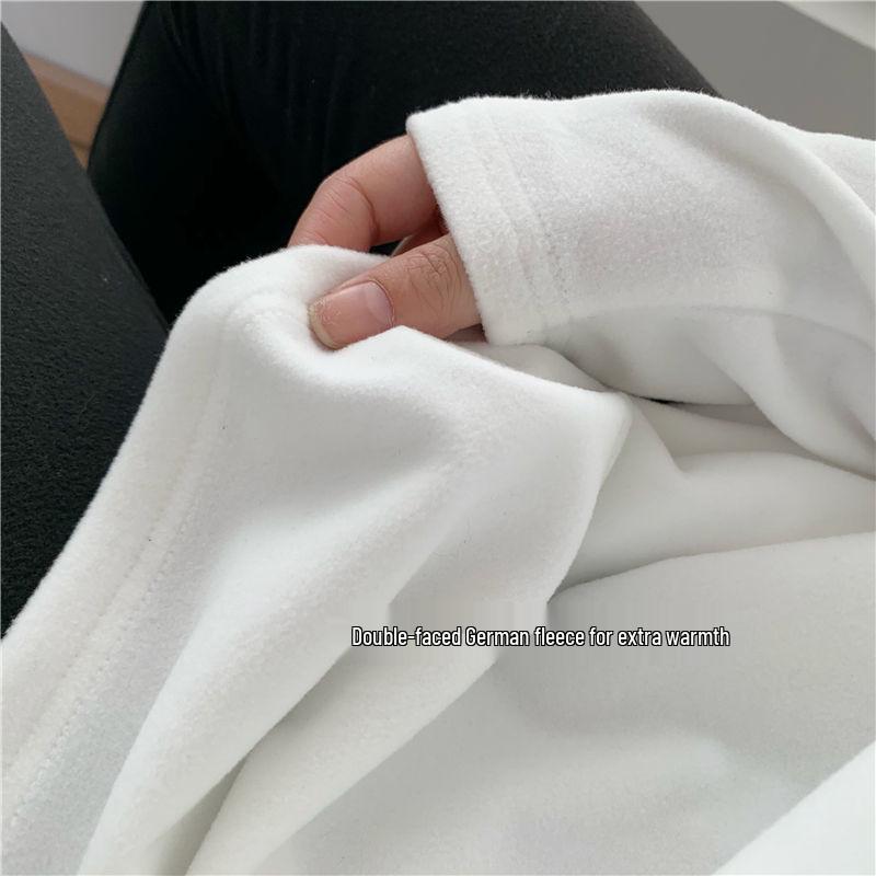 Damen Doppelseitiges Samt Langarm Top, Gebürsteter Weißer Rundhalsausschnitt, Koreanischer Stil für Herbst und Winter.