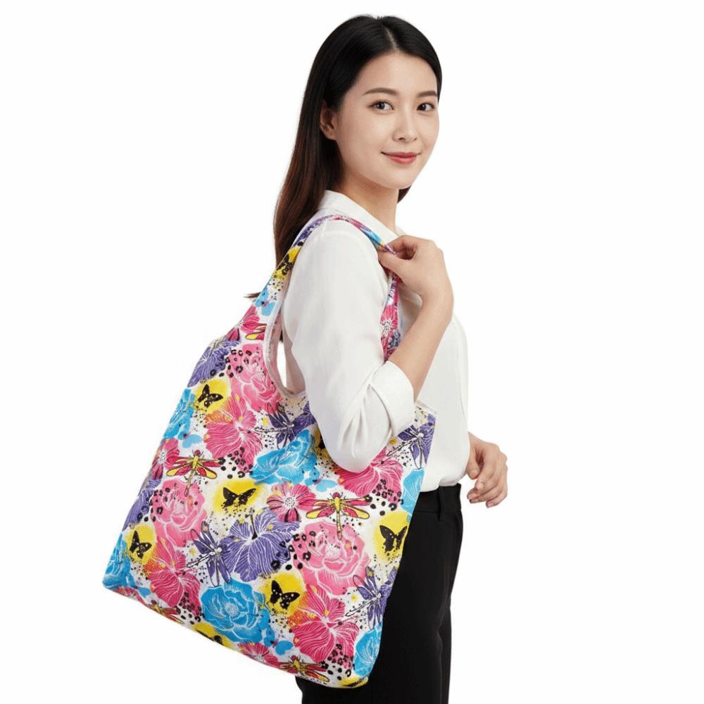 Washable Cloth Reusable Shopping Bag Printed Design Foldable Grocery Bag for Women