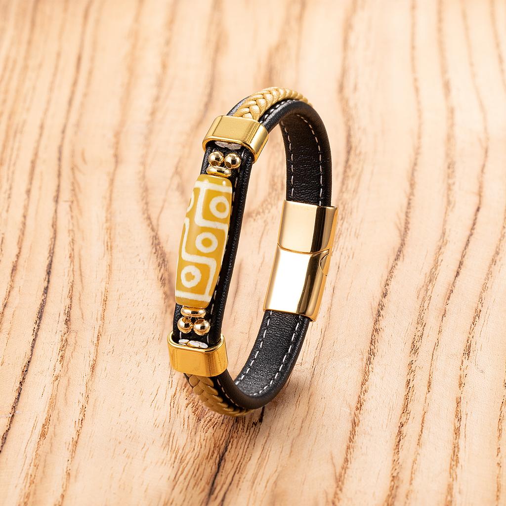 2026 Magnet Buckle Leather Bracelet Tibetan Nine-eye Rope Bead Bracelet Men's and Women's Hand-woven Ethnic Style Bracelet