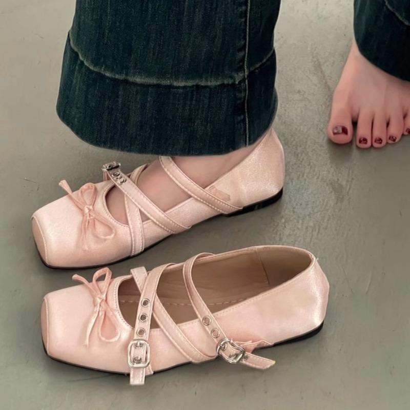 Fashion Mary Jane Shoes for Women's 2025 Summer New Fashion Sandals Square Head Ballet Shoes Flat Bottom Shallow Mouth Retro Single Shoe