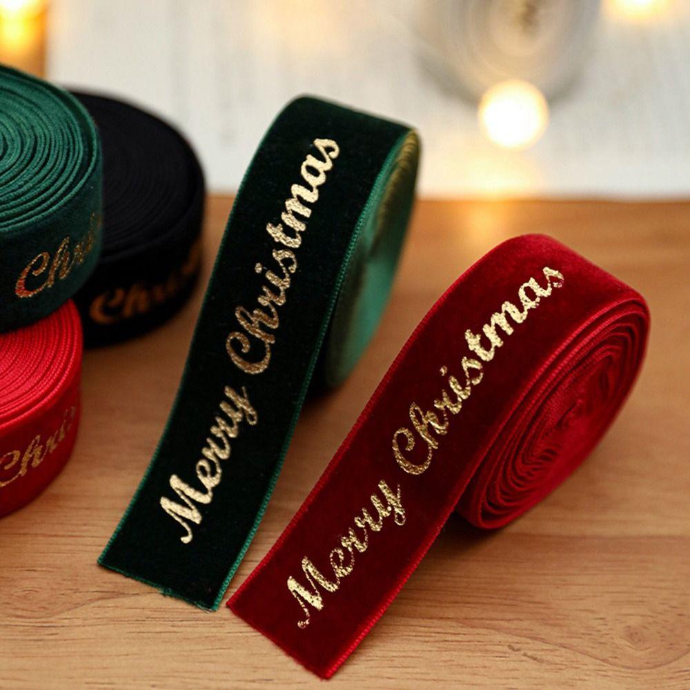 High-Quality Wired Velvet Ribbon 2.5CM Width Christmas Packaging Ribbon  Bow Making