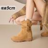 Inner heightening Martin boots women's new invisible cm medium tube stacking boots fleece thin high heel short boots