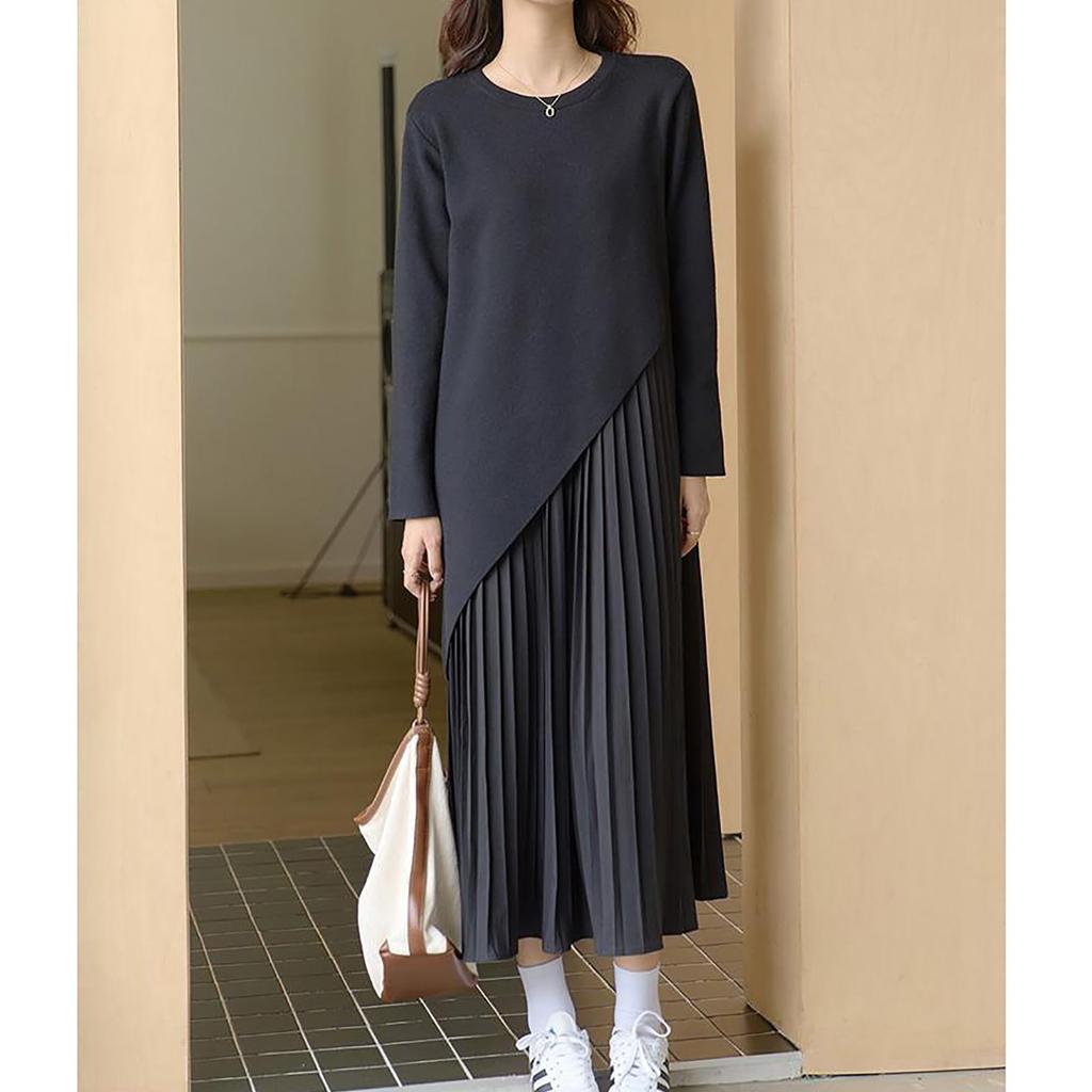 TOWYYO Long Korean Long Round Perfect for Relaxed Fits All Seasons Women's Dress, Style, Simple, Sleeve, Collar, Knit, Pleated, Breathable, Commuting,