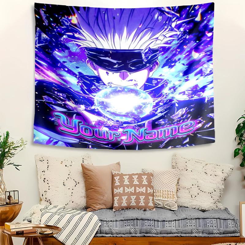 Personalized Name Gojo Satoru Tapestry, Wall Hanging Tapestry, Pattern Tapestry for Dorm Bedroom Living Room Wall Art Photography Backdrop