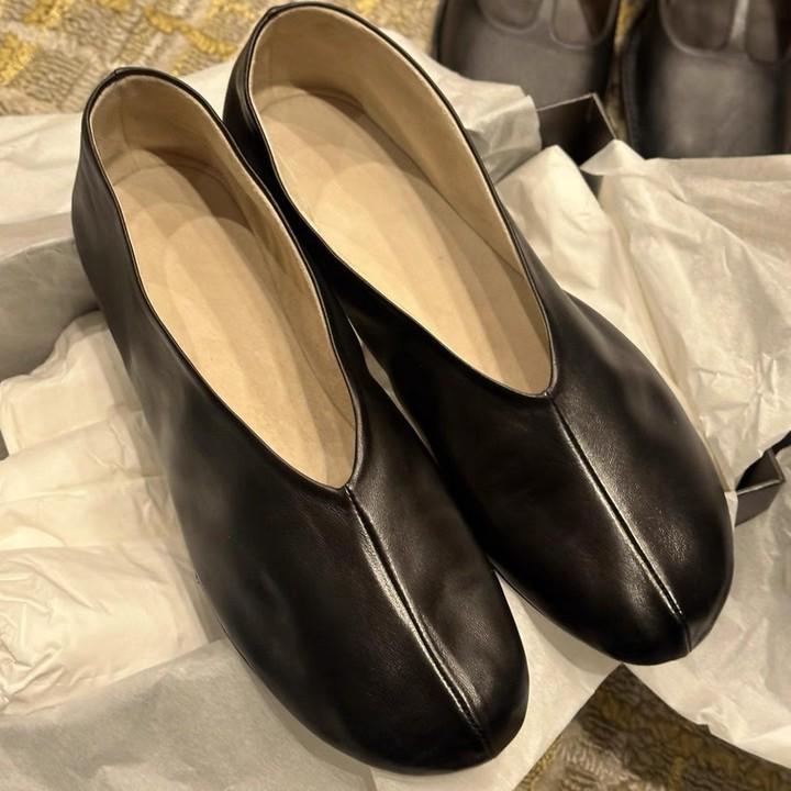 Super soft sheepskin~ Genuine leather is not tired of feet, single shoes, women's round head, shallow mouth, one pedal, flat-soled small leather sho