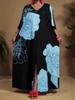 2026 European Summer Women's V-Neck Long Print Casual Fashion Dress