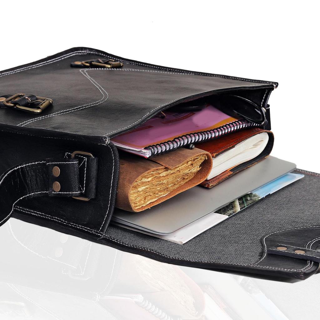 Leather Messenger Bag: 15" Black Laptop Shoulder Satchel Crossbody Gift for Men and Women