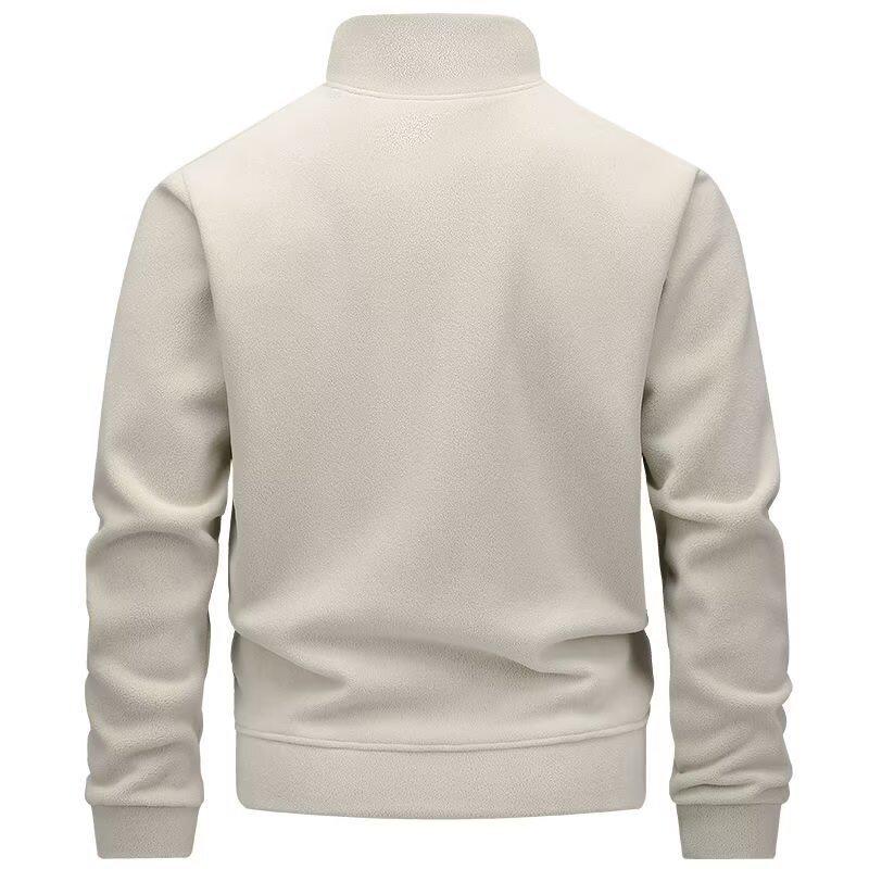 Men's Double-Sided Fleece Hoodie, Autumn Winter Warm Long Sleeve T-Shirt, Half Zip, Stand Collar, Loose Fit.