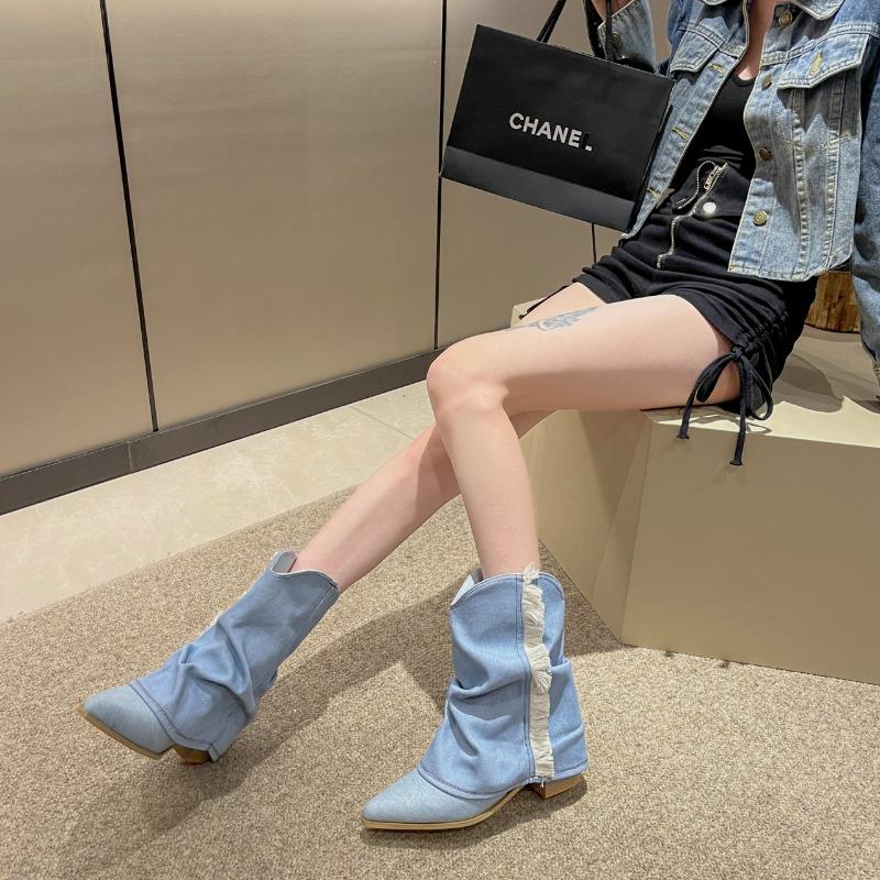 Women Chunky Heels Cowgirl Booties Casual Autumn Winter Western Cowboy Mid Calf Boots  Short Cossacks Botas High Heels Boots