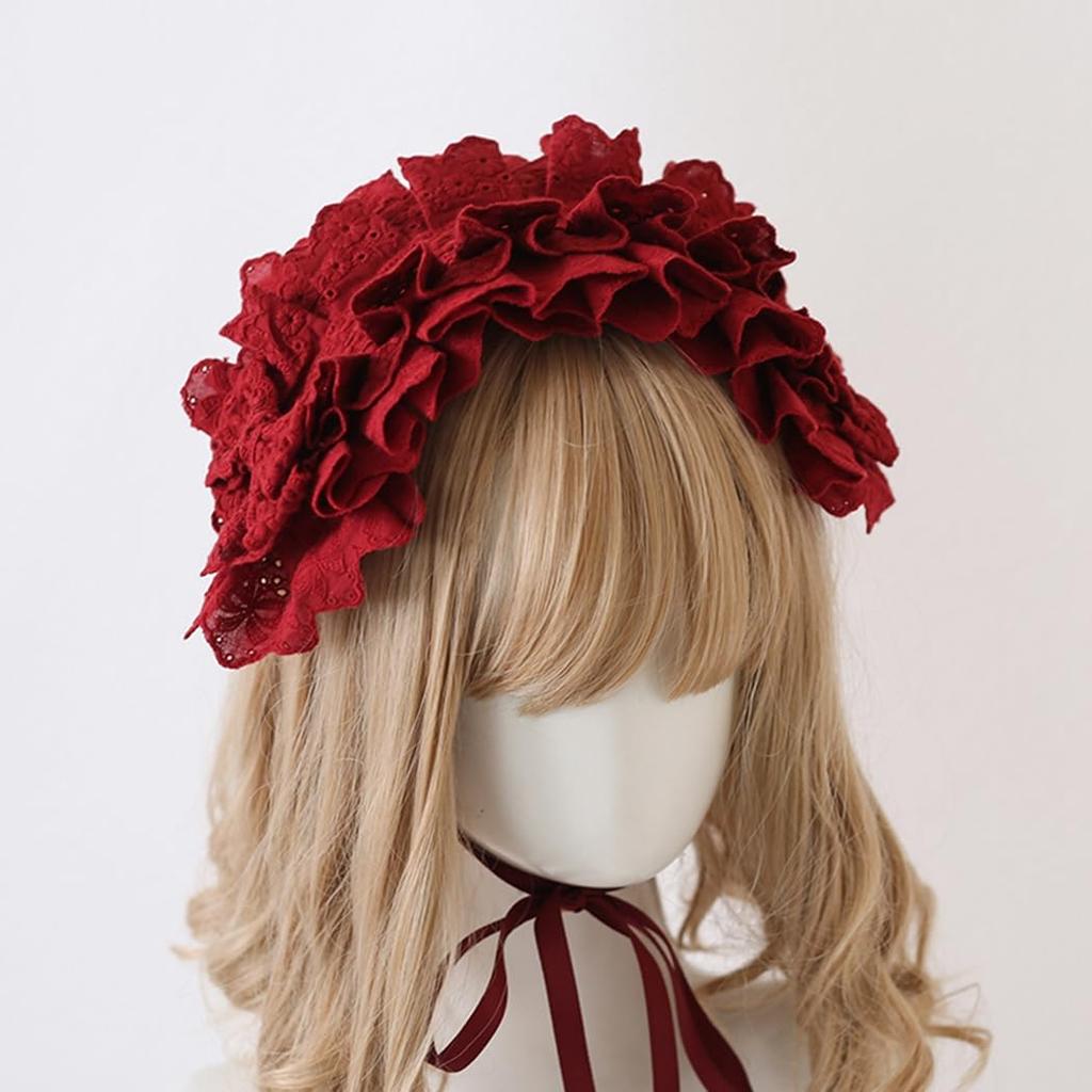 Toku and Yuu Lolita Head Dress with Lace Hair Embroidered Maid Mori with Gothic Tea Lolita Doll Bow, Ornament, Bonnet, Gothic, Hair, Girl, Ribbon,