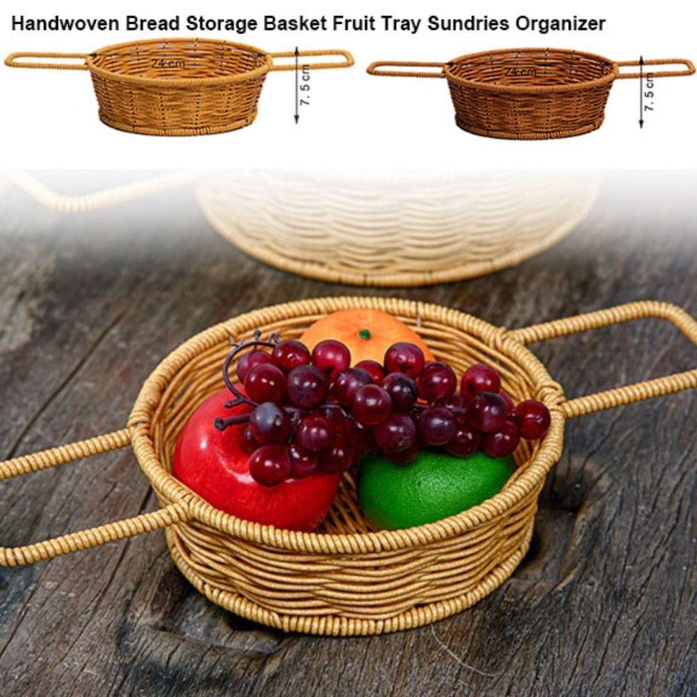 Hardness Rattan Fruit Tray Sundries Organizer Portable Storage Bin Handwoven Bread Storage Basket